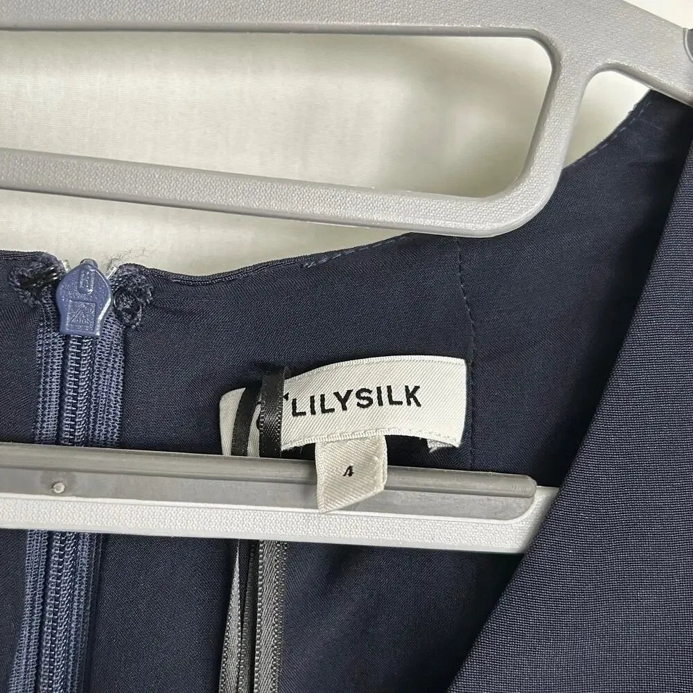 Lilysilk Navy Blue 100% Mulberry Silk Casual Career Sleeveless Dress NWT Size 4 - Picture 7 of 11